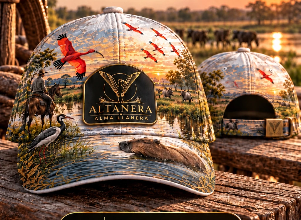 Gorra ALTANERA con paisaje de la sabana, corocoras y fauna llanera